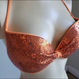VS Orange Sequin String Bikini Top, size L